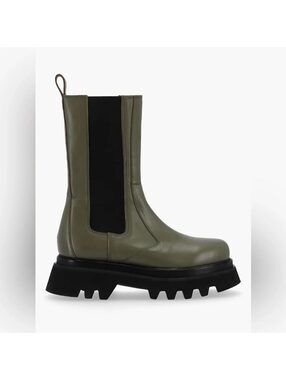 Alohas Olive Green Leather Chunky Lug Sole Chelsea Boots / EU 40 Platform Grunge